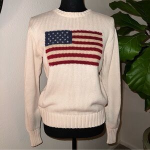 Ralph Lauren Polo Women’s USA Flag Cream Sweater Vintage 100% Cotton Size Large